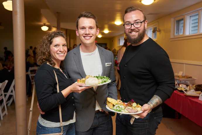 Marisa Morby, Nate Green, and Jason Lengstorf at the Potluck of Meaning, 2015.