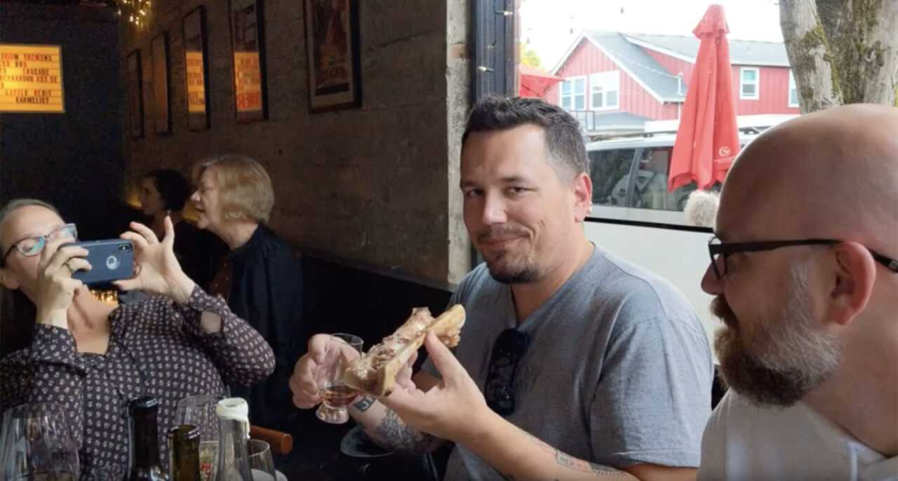 Joel Hooks doing a bone marrow sherry luge.