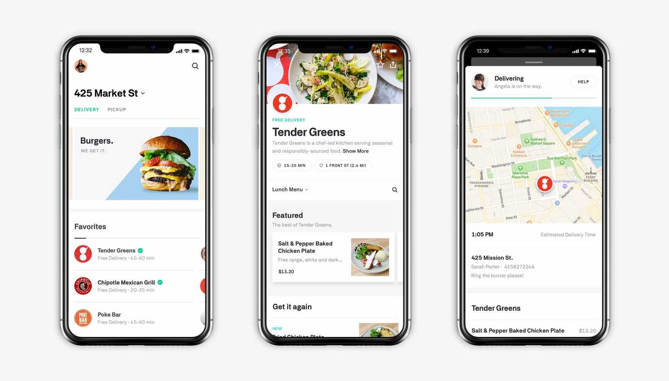 The workflow for ordering food on Postmates.